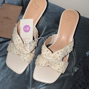 a new day Cream Pearl Embellished Mules bridal shoes
